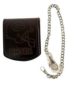 Green Bay Packers Leather Pocket Watch Holder Pouch w/ Chain Danbury Mint